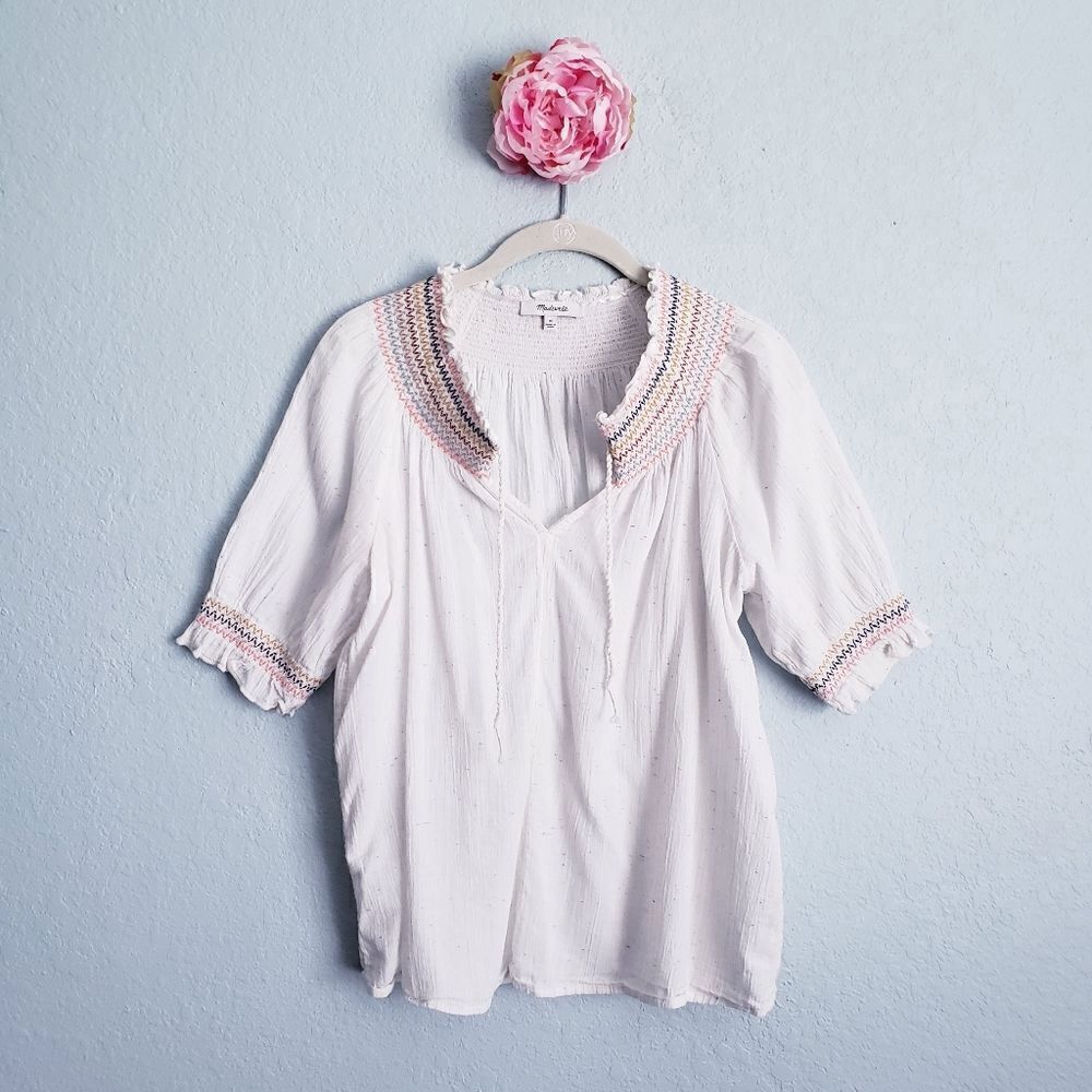 Madewell Rainbow Smocked Peasant Top